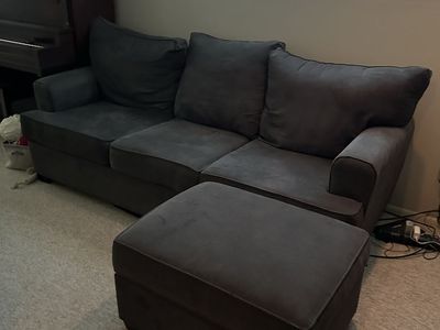 Charcoal Grey Sofa and Loveseat Set with Ottomans - Comfortable Seating