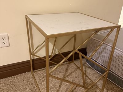 Modern Gold Metal Geometric Accent Side Table with Faux Marble Top