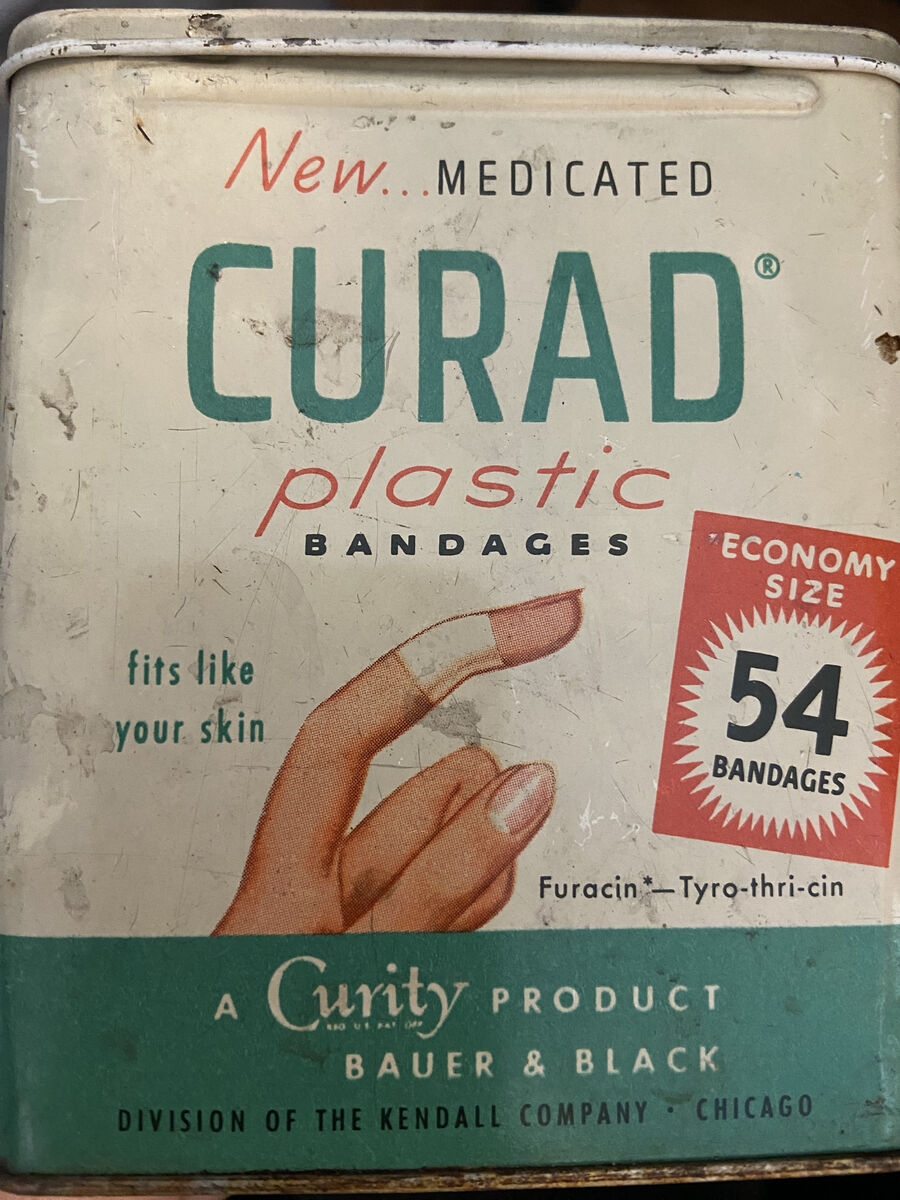 RARE Pair of Vintage 60's  Curad Plastic Bandage Tin Can Boxes