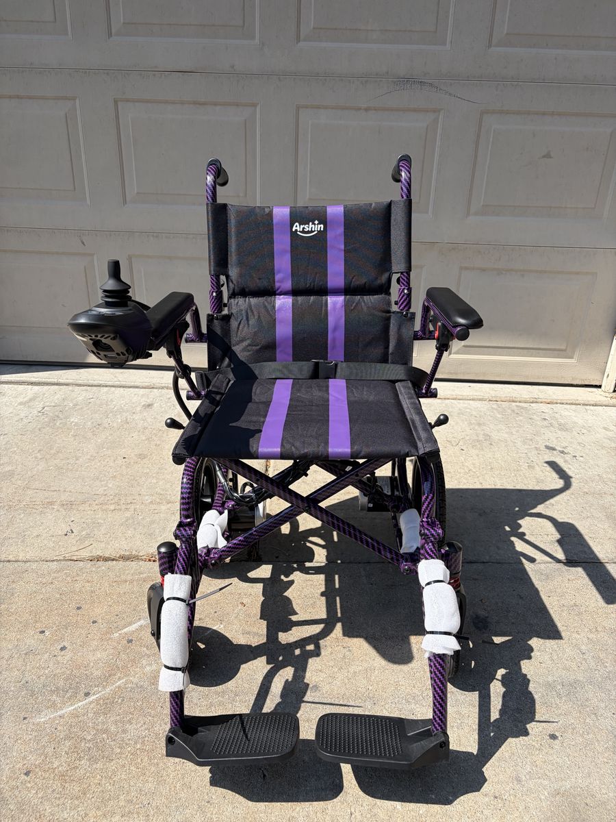 Arshin Foldable Electric Wheelchair - Purple, with Joystick Control, New, Working, Open Box, AS-IS