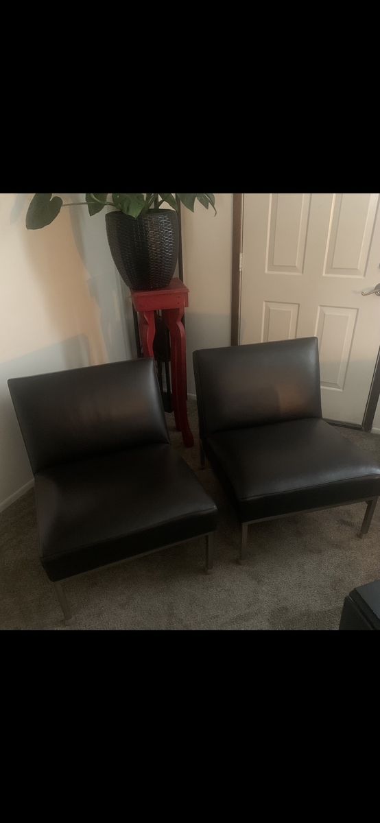 Pair of Room & Board Archer Leather Slipper Chairs - Set of 2