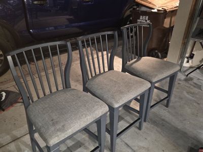 Wooden tall bar stools, fabric seats 90.00 for 3