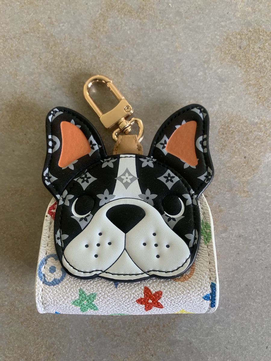 LV inspired Frenchie ear pod case holder or for anything fun to clip to purse bag backpack 