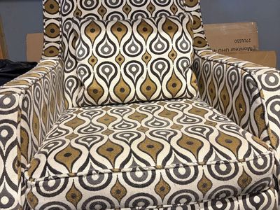 2 Mid-Century Modern Patterned Accent Armchairs with Matching Pillows