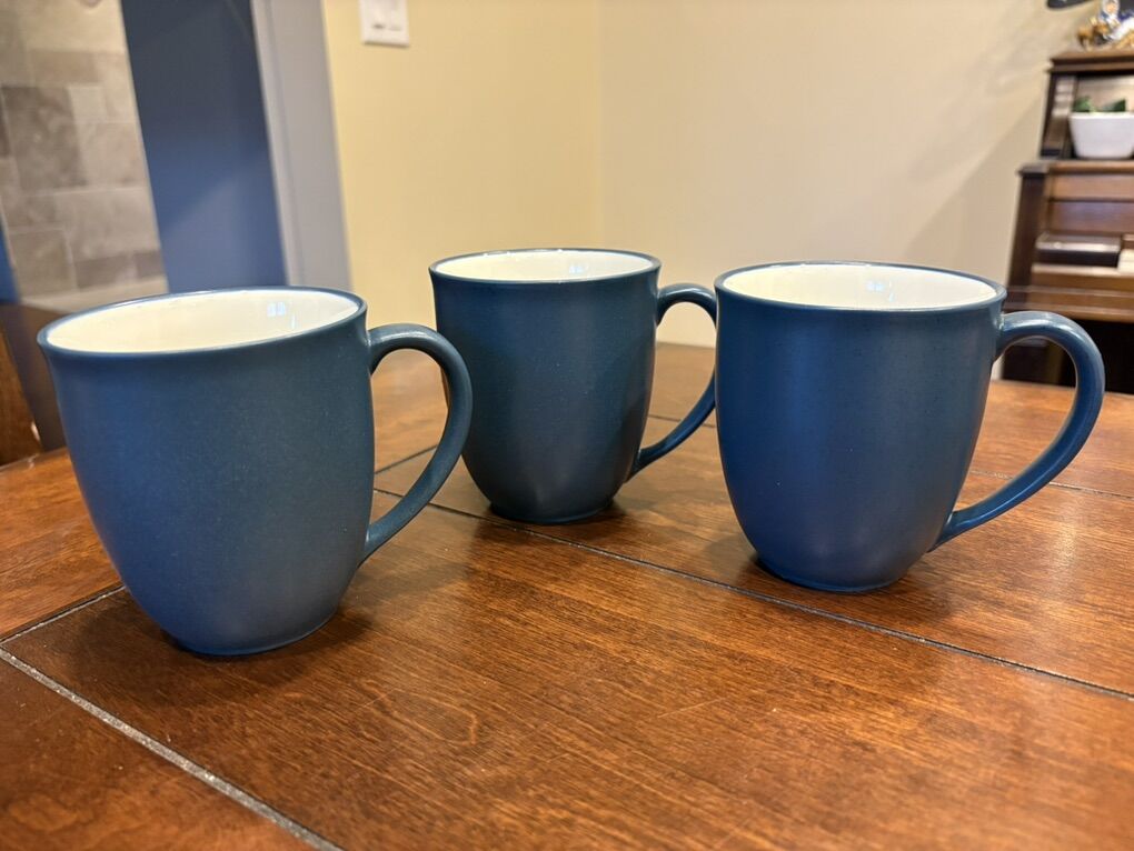 Set Of 3 Blue Noritake Colorwave Stoneware Mugs