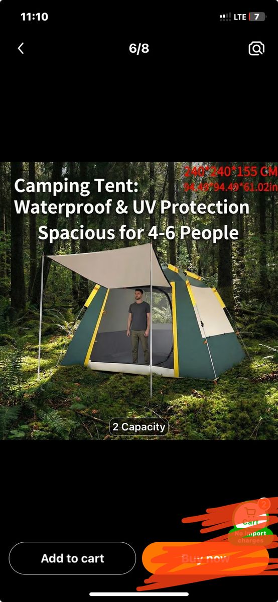 Camping automatic open instantly. Open tent. 4/6 P