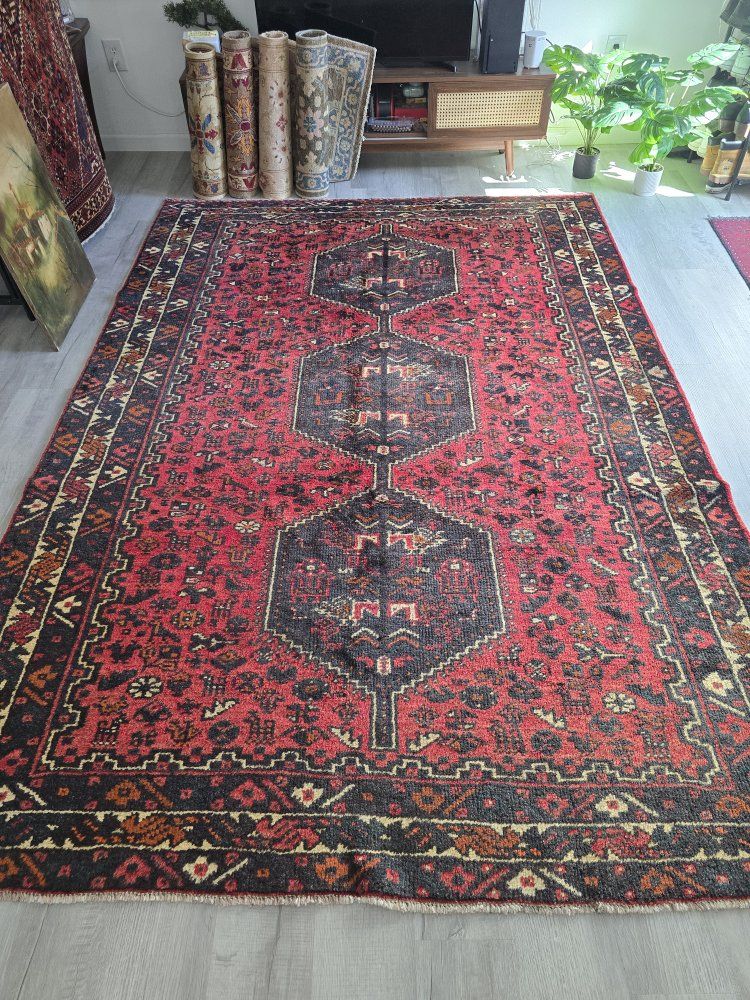 Playful Handknotted Vintage Persian Rug, 6'7" x 9'7"