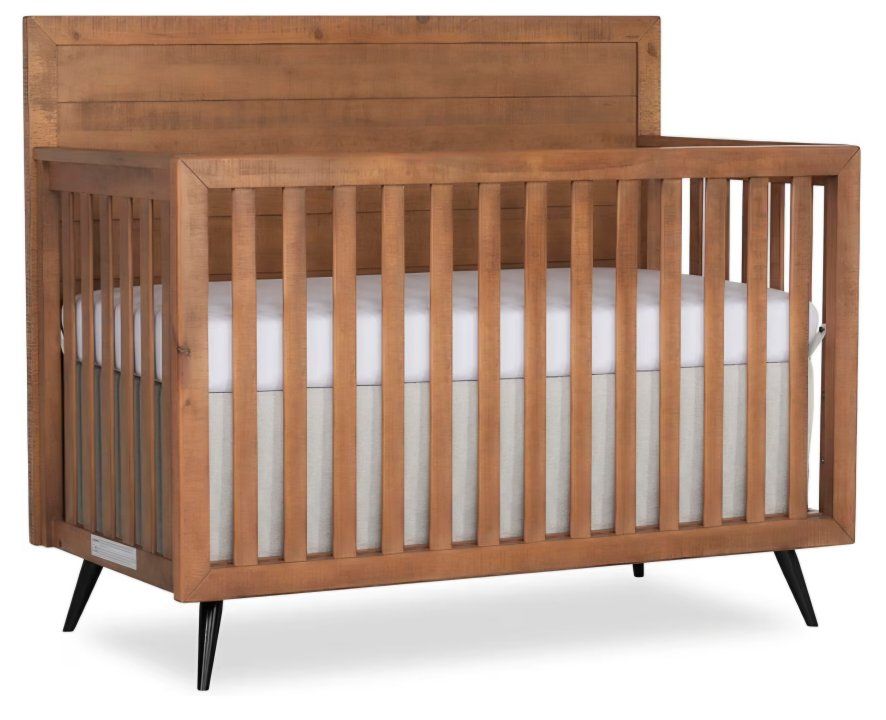 Evolur Stilnovo Mid-Century 4-in-1 Convertible Crib in Sugarcane – Greenguard Gold Certified, Solid Wood Construction, 3 Mattres