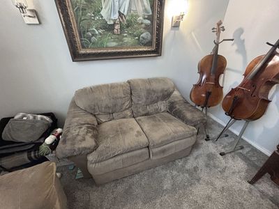Used Beige Two-Seater Loveseat Sofa - Fabric Upholstery