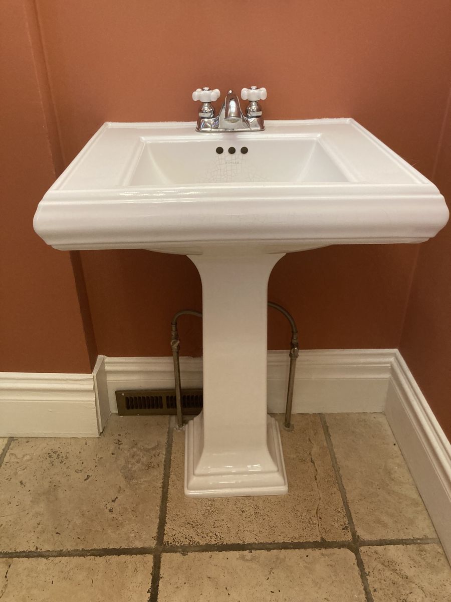 Vintage 1997 Kohler Memoirs Pedestal Sink Set w/Porcelain Cross Faucet