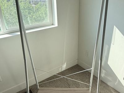 Minimalist Clothes Garment Rack w/ Bottom Shelf - Light Wood & White Metal, Modern Style
