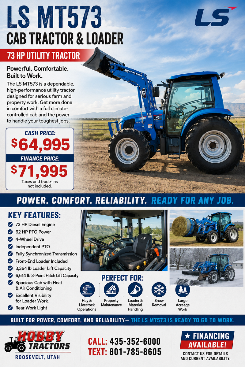 LS MT573 Cab Tractor & Loader – 73 HP Utility Tractor