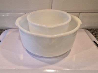 Sunbeam Clabake USA White Milkglass Mixing Bowls Set of 2 Vintage Kitchenware
