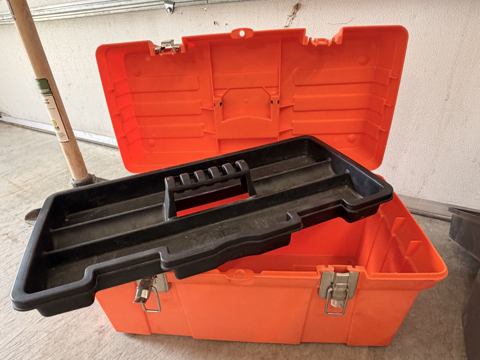 Orange Plastic Tool Box with Removable Tray