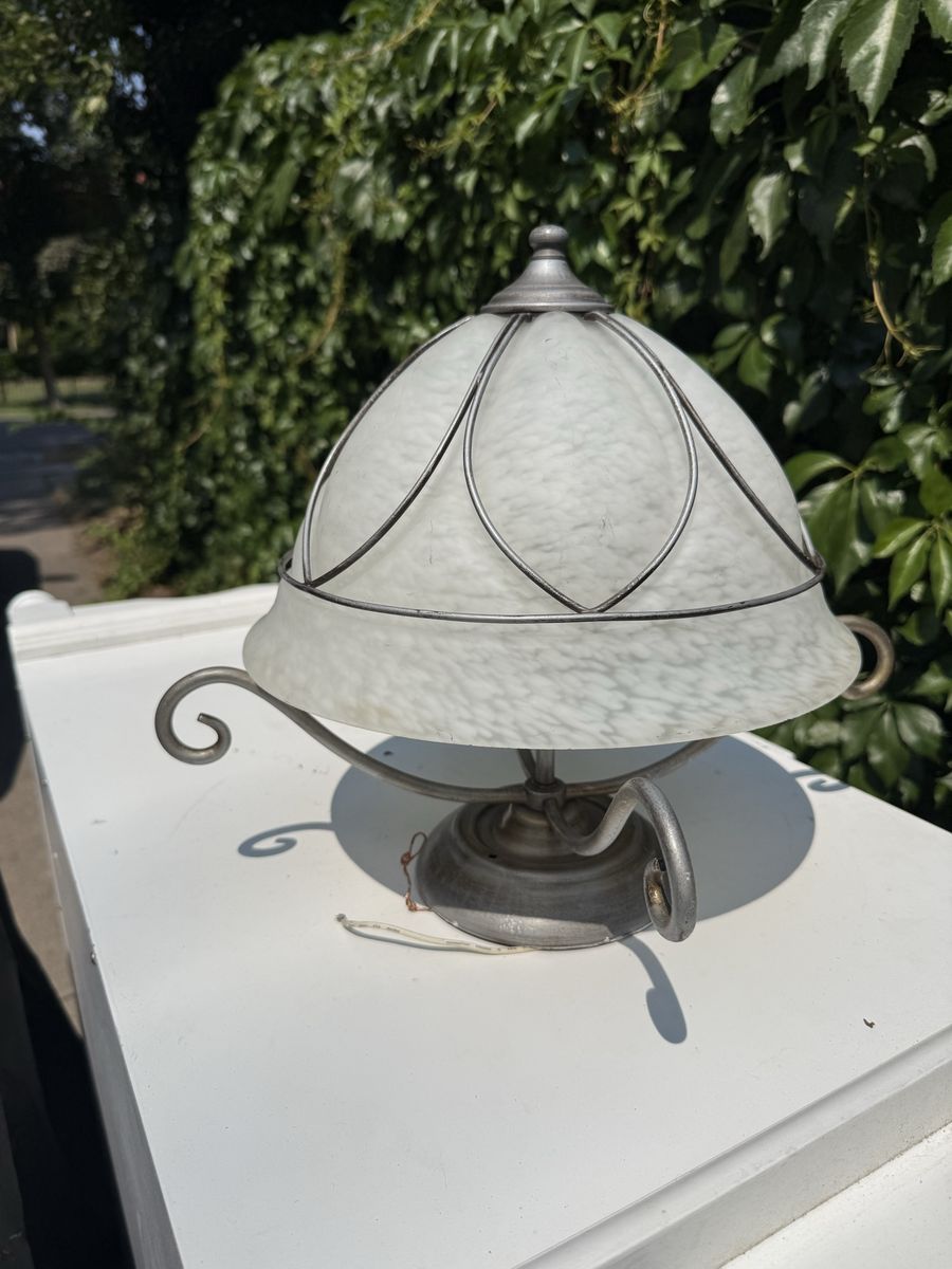 Vintage Style Brushed Metal light fixture with Mottled Frosted Glass Shade