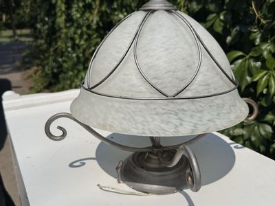 Vintage Style Brushed Metal light fixture with Mottled Frosted Glass Shade