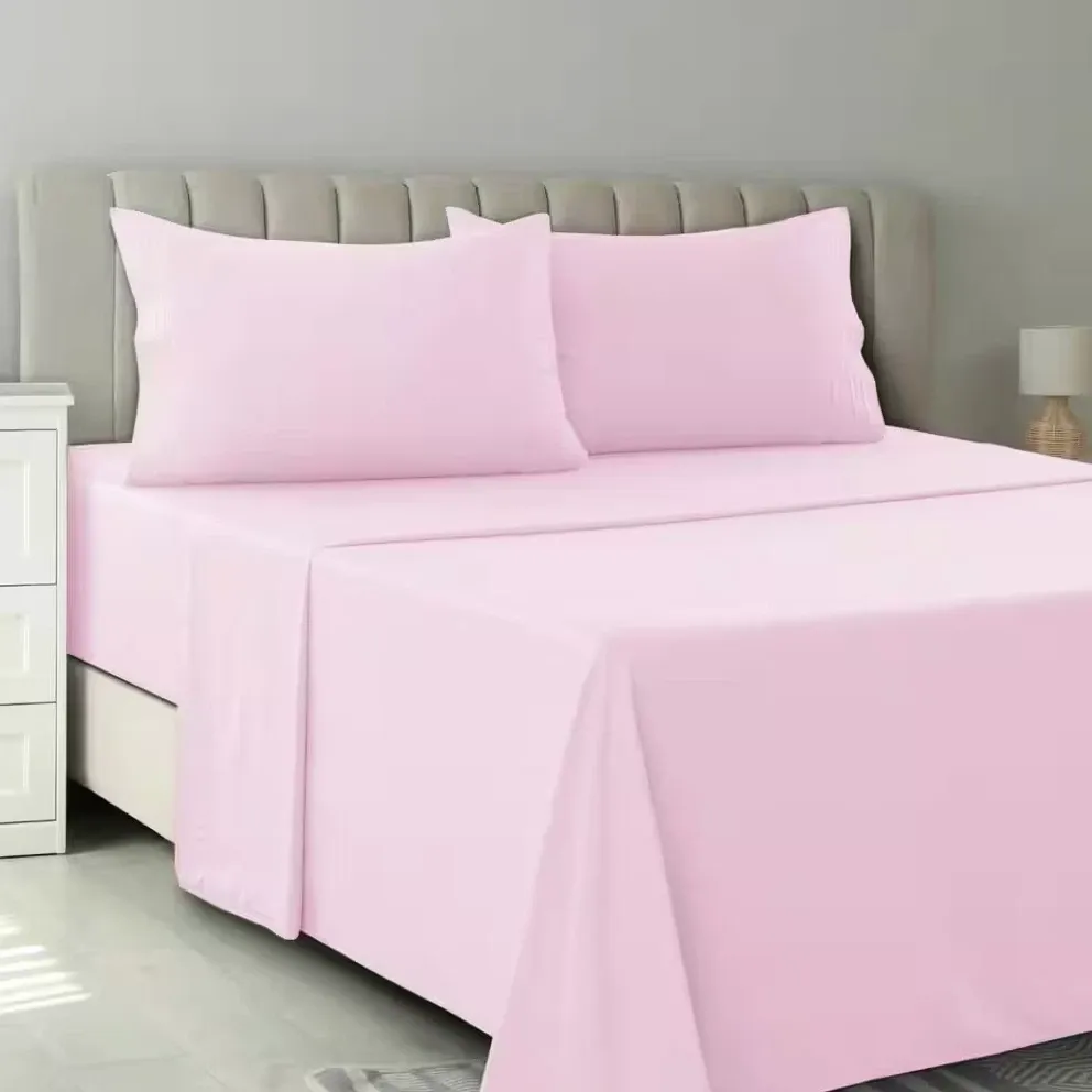 LUX Decor Queen Pink 4PC Sheet Set Soft Plain Deep Pocket Bedding Set