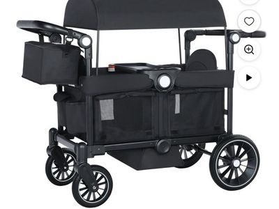 AileeKiss Collapsible Wagon Stroller for 2 Toddlers, Adjustable Canopy, 44 Pounds, Black