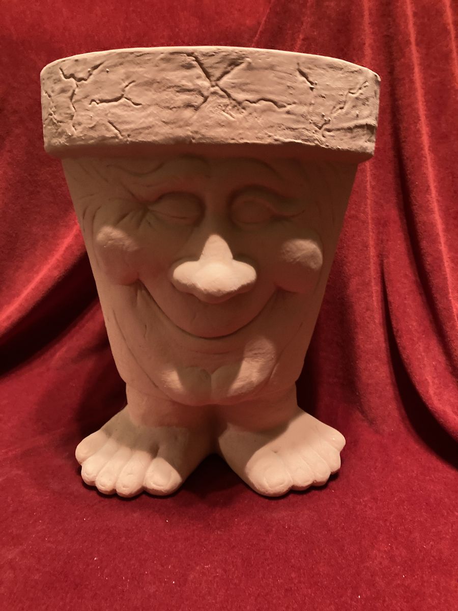 Vintage Waddle Pot Ceramic Happy Face Planter Like New 13 Inch