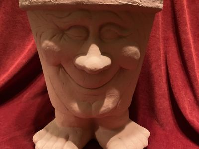 Vintage Waddle Pot Ceramic Happy Face Planter Like New 13 Inch