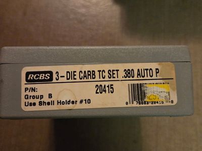 RCBS 3-Die Carb TC Set .380 Auto P - P/N 20415 Reloading Dies