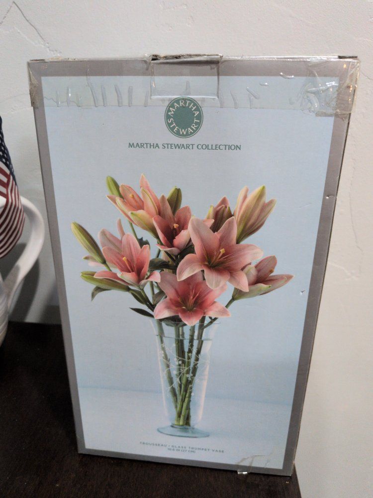 Martha Stewart Collection Trousseau Glass Trumpet Vase Etched Floral Design - Clear