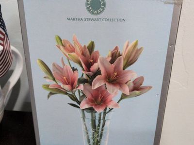 Martha Stewart Collection Trousseau Glass Trumpet Vase Etched Floral Design - Clear