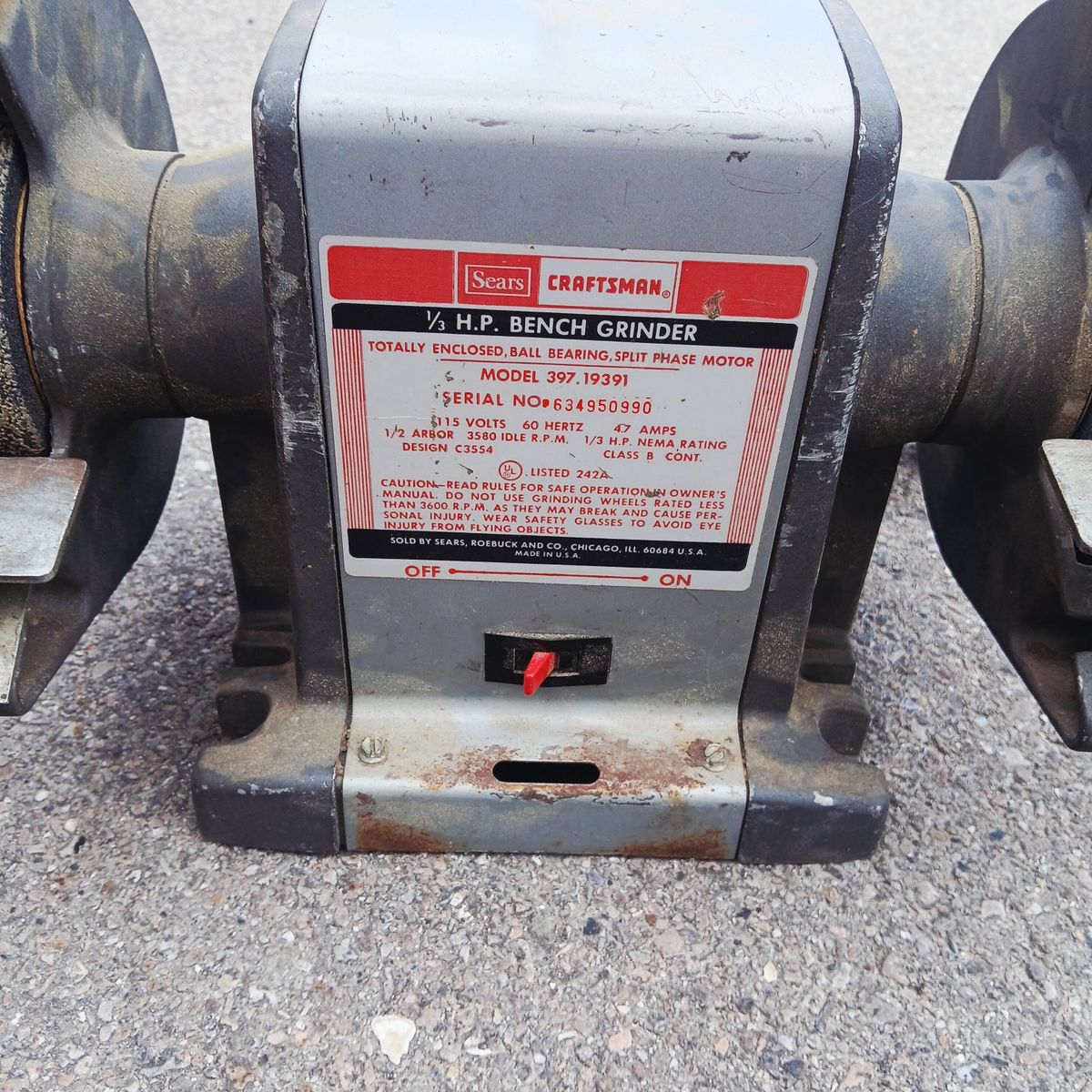 Craftsman 1/3 HP Bench Grinder Model 397.19391 with Light - Heavy Duty Shop Tool