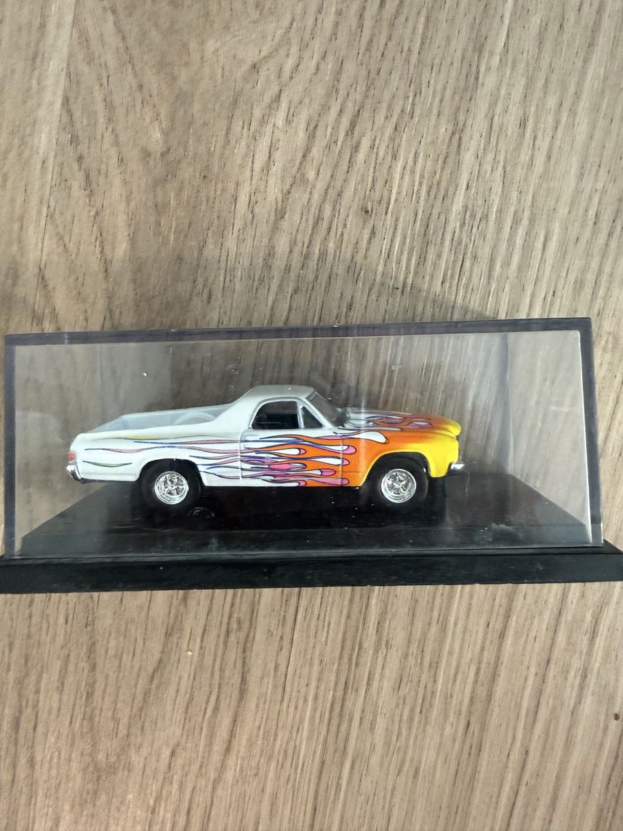 Custom Flames '60s Era White El Camino Diecast Car Model with Display Case