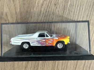 Custom Flames '60s Era White El Camino Diecast Car Model with Display Case