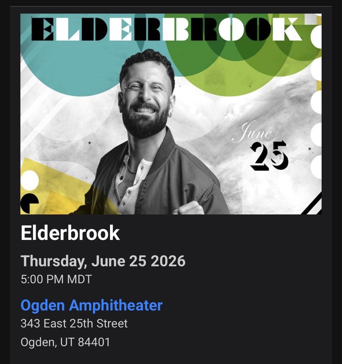 Elderbrook Concert Tickets (2) - June 25, 2026 at Ogden Amphitheater
