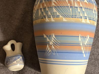 Authentic Navajo Pottery Set: Large Etched Vase & Wedding Vase - Southwestern Decor