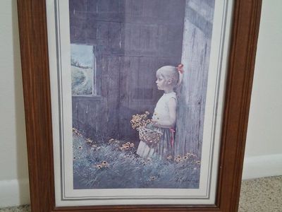 A. Sehring "Little Girl with Basket of Flowers" Framed Art Print, Vintage Wall Decor
25-1/2" t x 19-1/2" w