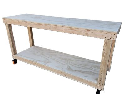 Wooden Workbench with Locking Wheels