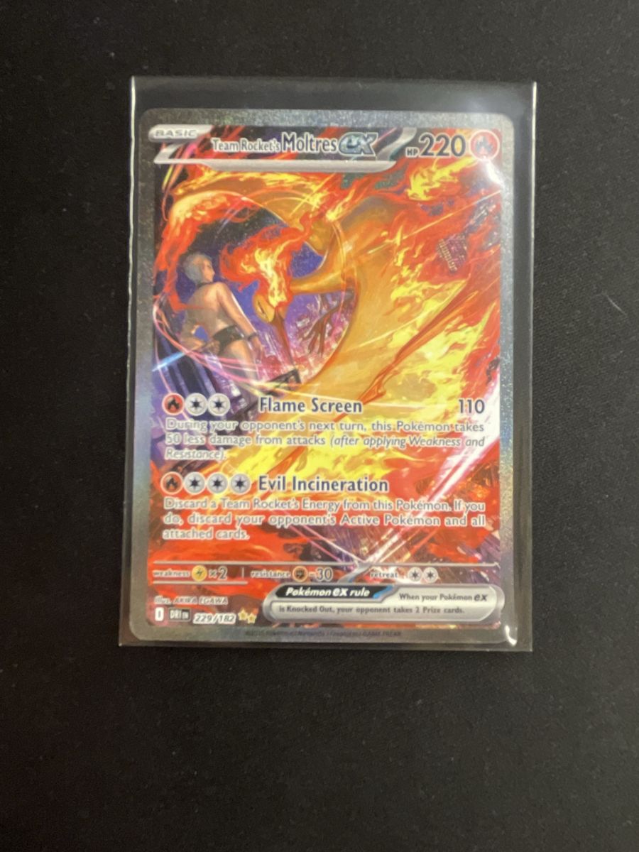 Pokémon TCG Team Rocket's Moltres ex 220 HP 229/182 Full Art Ultra Rare Card