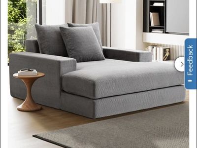 Modern Grey Fabric Double Chaise Lounge Chair