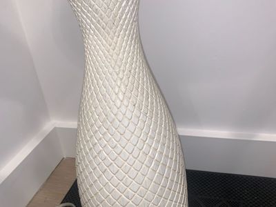Pair of Textured White Ceramic Table Lamps with Fabric Shades - Modern Design