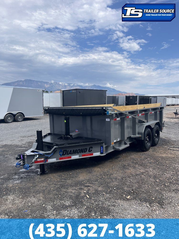 7x14 Diamond C LPT 207 Dump Trailer - 32" Sides - 15.5K GVWR - 14 Ply Tires, Board Brackets, Hydraulic Jack(s), Long Arm Tarp
