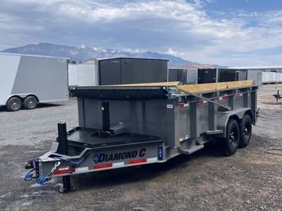 7x14 Diamond C LPT 207 Dump Trailer - 32" Sides - 15.5K GVWR - 14 Ply Tires, Board Brackets, Hydraulic Jack(s), Long Arm Tarp