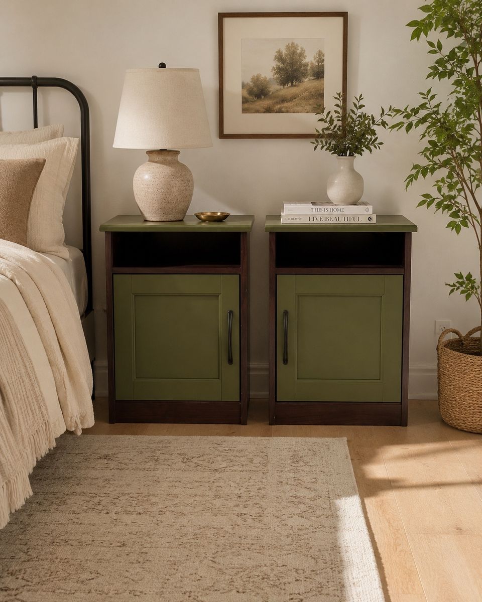 Pair of Custom Olive Green Nightstands / End Tables