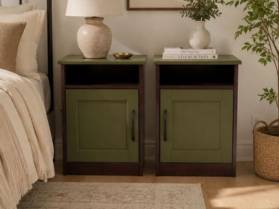 Pair of Custom Olive Green Nightstands / End Tables
