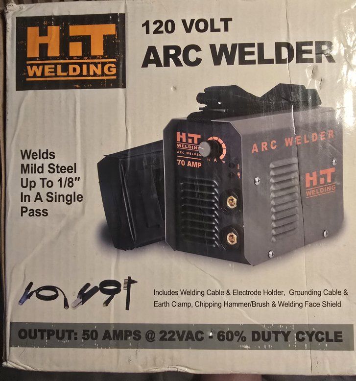 HiT Welding 70 Amp 120V Arc Welder - Welds 1/8" Mild Steel, 50A @ 22VAC Output