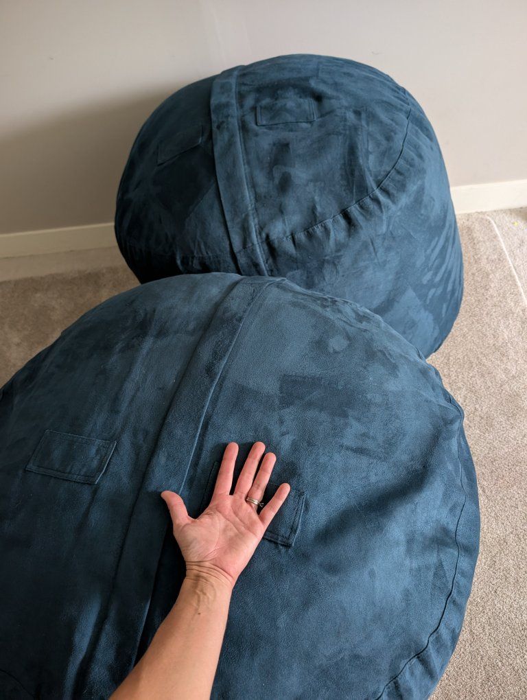 Large Blue Suede Beanbag Chairs - Set of 2, Comfortable Seating