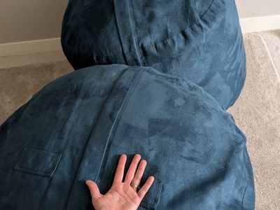 Large Blue Suede Beanbag Chairs - Set of 2, Comfortable Seating