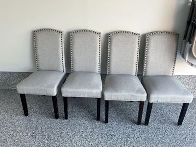 Set of 4 Grey Upholstered Dining Chairs with Nailhead Trim