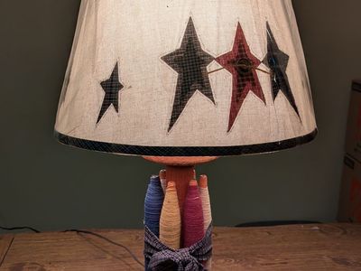 Vintage Industrial Spool Bobbin Table Lamp with Star Shade