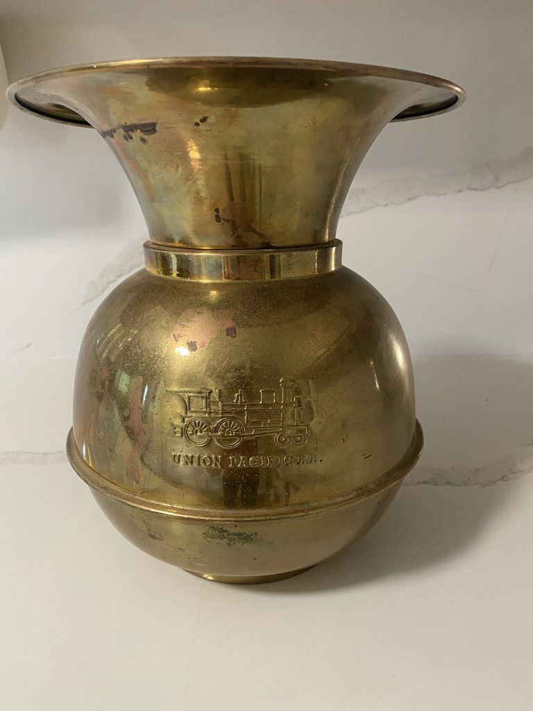Vintage Union Pacific Brass Spittoon - Collectible Railroad Memorabilia