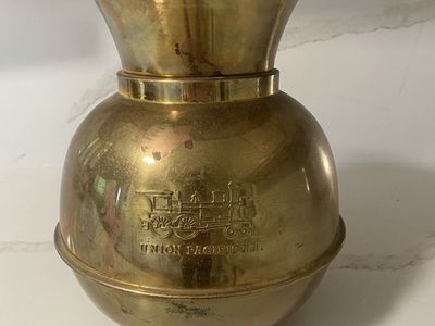 Vintage Union Pacific Brass Spittoon - Collectible Railroad Memorabilia