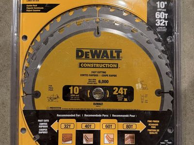 DEWALT 10-Inch Miter Saw Blades/Table Saw Blades, 2-Blade Combo, 60-Tooth & 32-Tooth Pack DW3106P5 Brand New, Never Opened