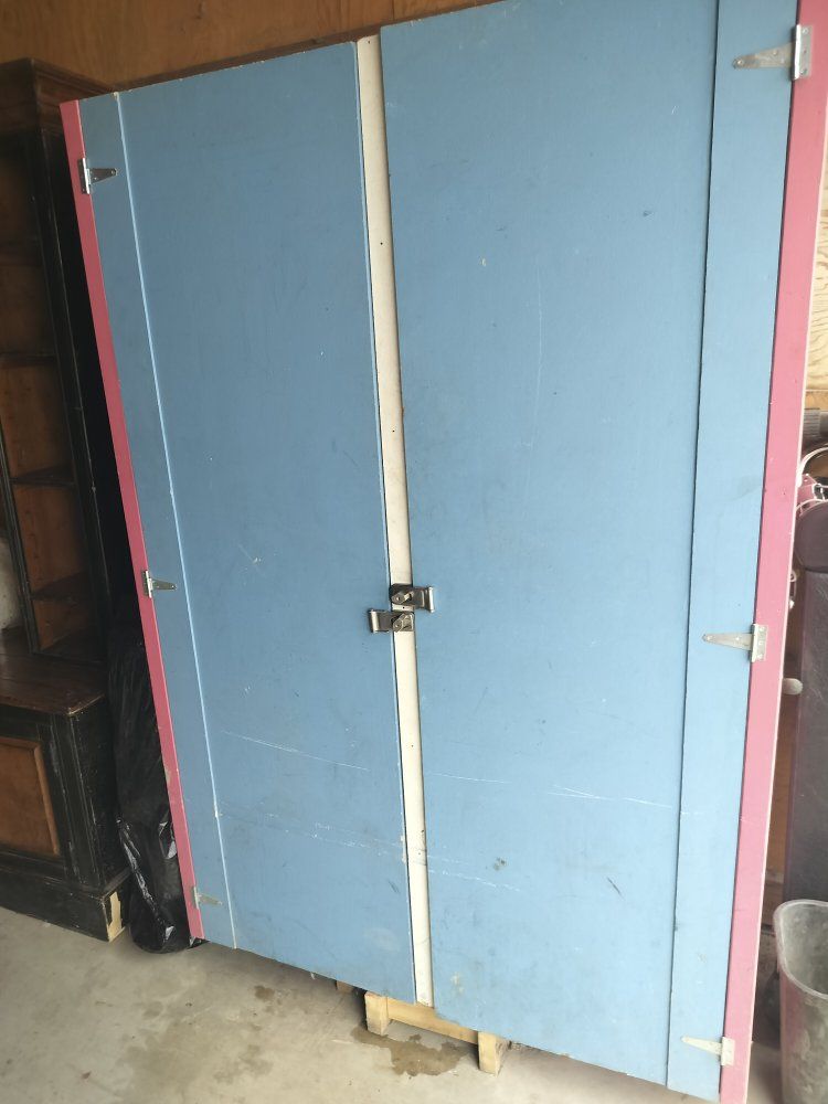 Large Double-Door Storage Cabinet with Shelves - Blue and Pink